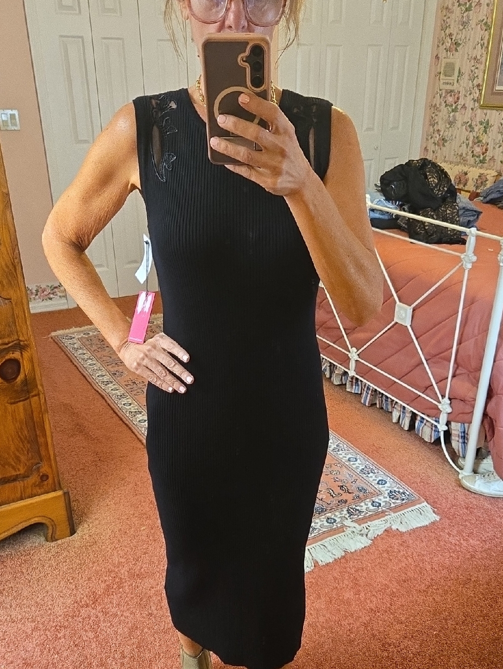 Vince Camuto Black Ribbed Sleeveless Midi Dress